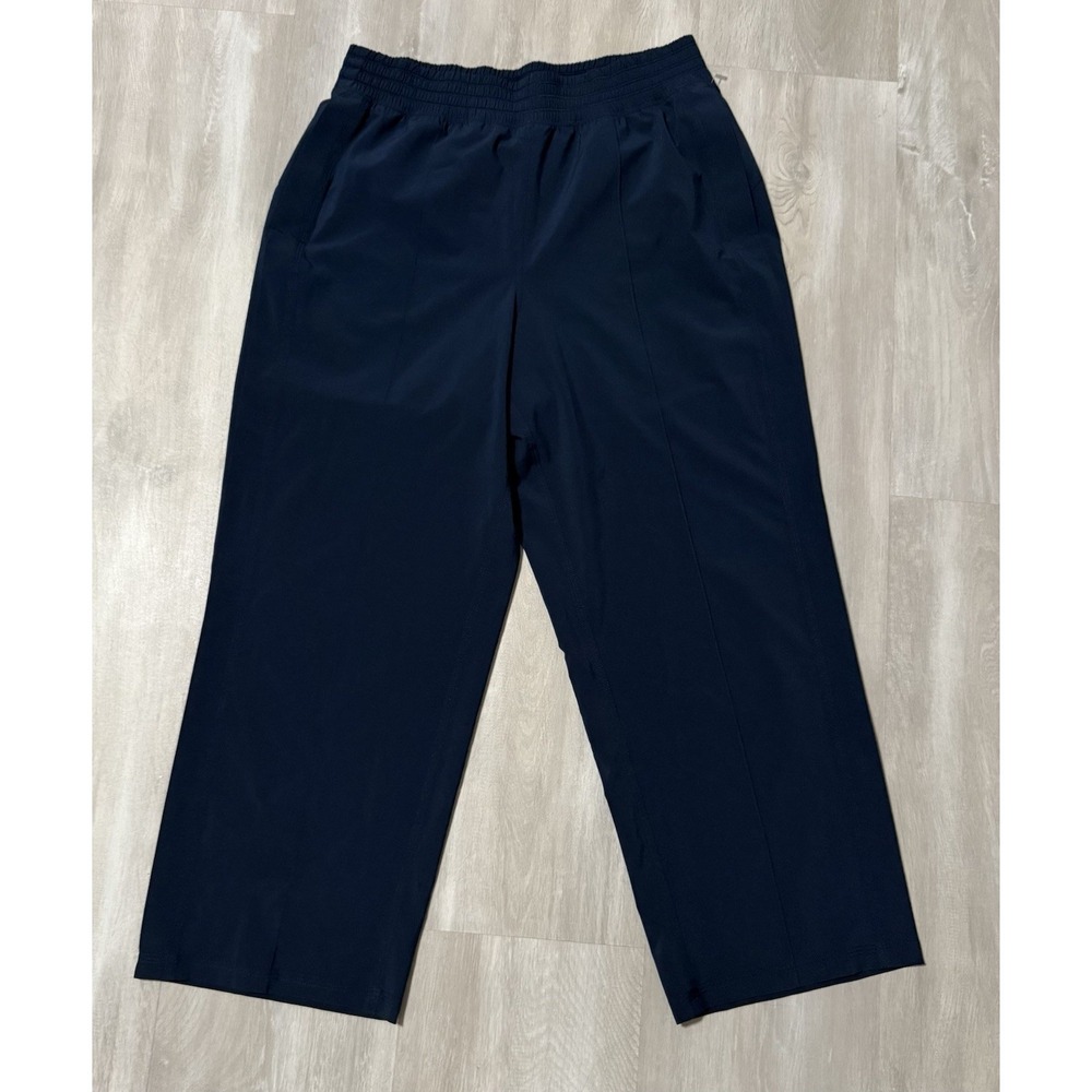 Lululemon Wide Leg‎ Crop Pants Women 6 Navy Blue Excellent Smocked Pintuck